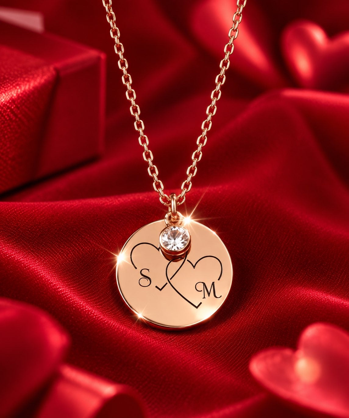 Collier personnalisé OR ROSE finition, en Acier inoxydable Petit Coeur