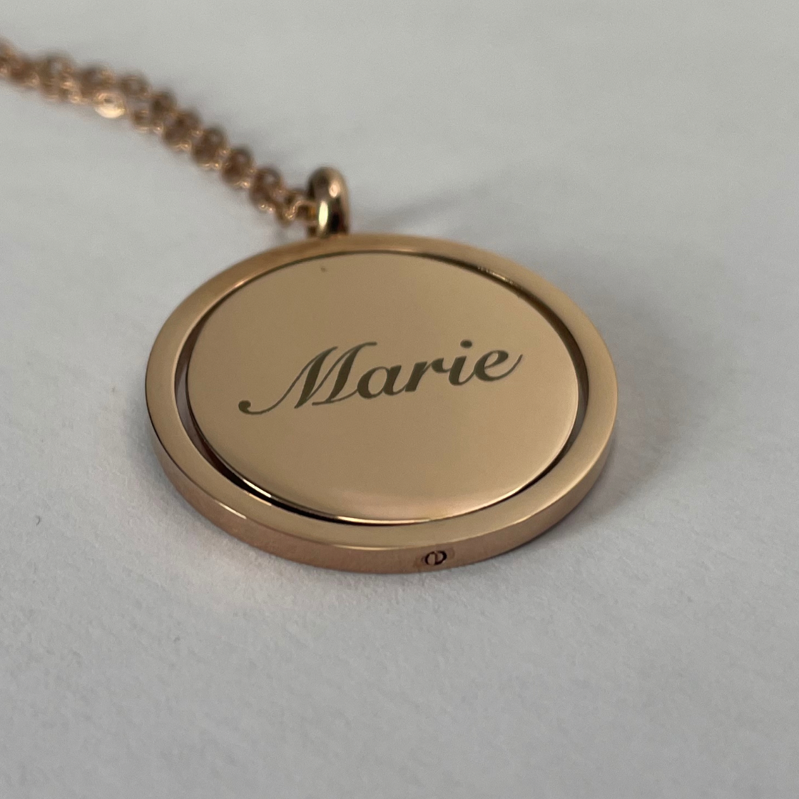 Collier Personnalisé OR ROSE finition , en Acier Inoxydable , Médaillon 360°