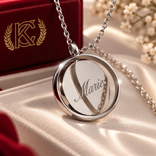 Collier ARGENT finition , en acier inoxydable Médaillon 360°