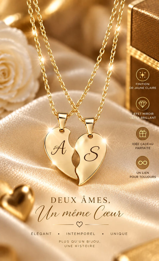 Colliers Demi Coeur OR / OR ROSE / ARGENT finition , en acier Inoxydable
