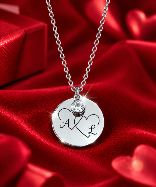 Collier GRAVÉ Argent  finition, en Acier inoxydable ,diamand Swaroski