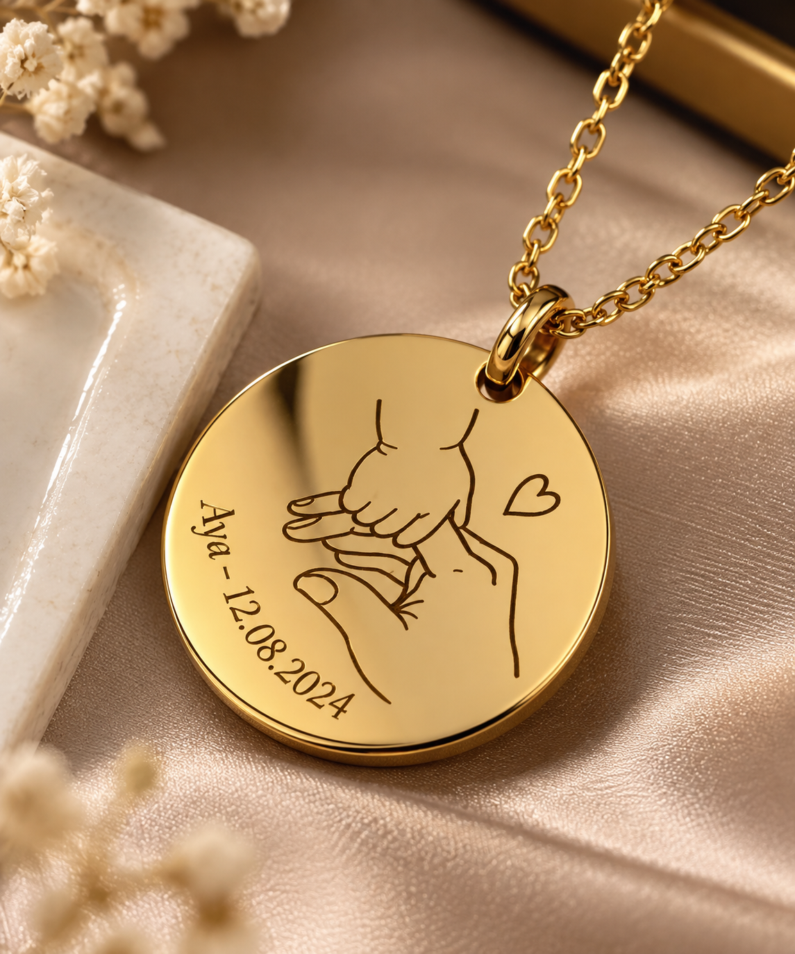 Collier Naissance OR Rose finition , En Acier Inoxydable (Gravé)