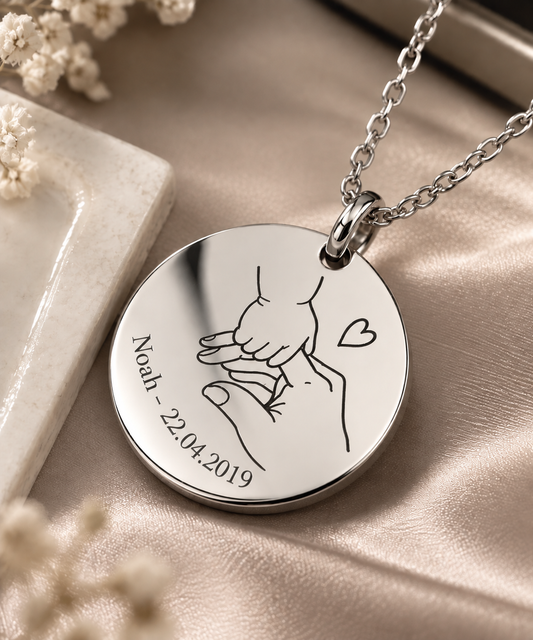 Collier Naissance Argent  finition , En Acier Inoxydable (Gravé) (Copie)