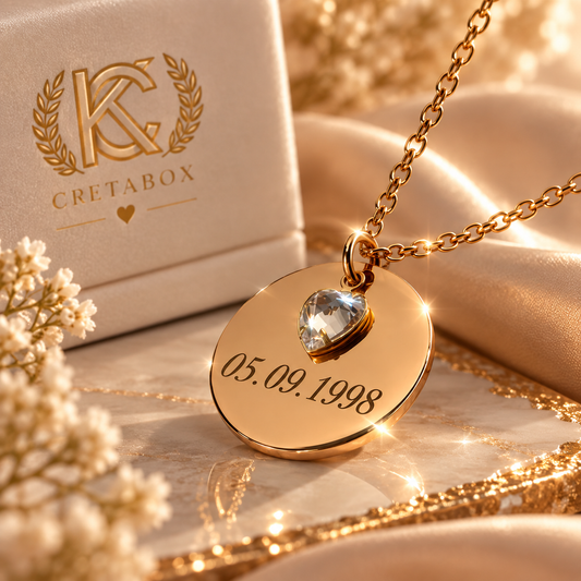 Collier GRAVÉ Or rose  finition en acier inoxydable avec coeur diamant Swaroski