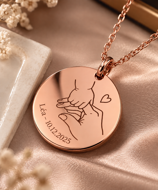 Collier Naissance OR Rose finition , En Acier Inoxydable (Gravé)