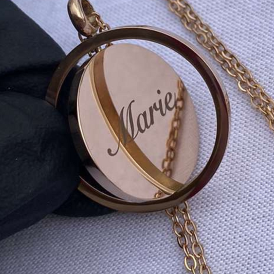 Collier Personnalisé OR ROSE finition , en Acier Inoxydable , Médaillon 360°